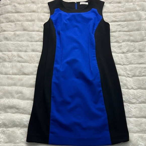 calvin klein blue and black dress CALVIN KLEIN 205W39NYC Size 4 Black Navy Cotton Color Block Shift Dres –  Sui Generis Designer Consignment main image 1